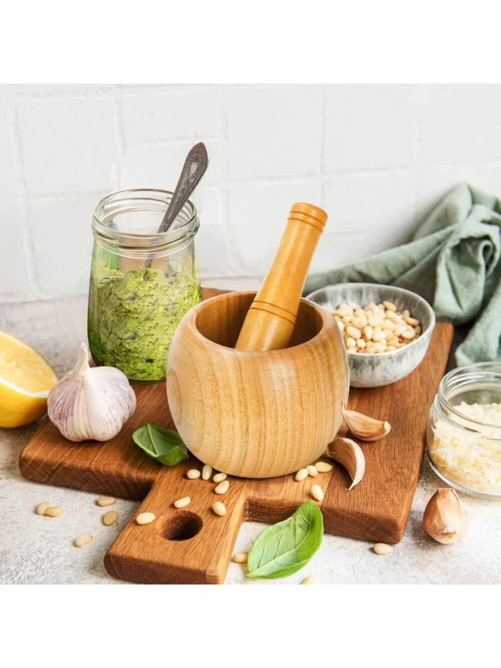 2 Pack Wooden Mortar & Pestle Set - Jujube Wood Herb & Spice Grinder for Kitchen